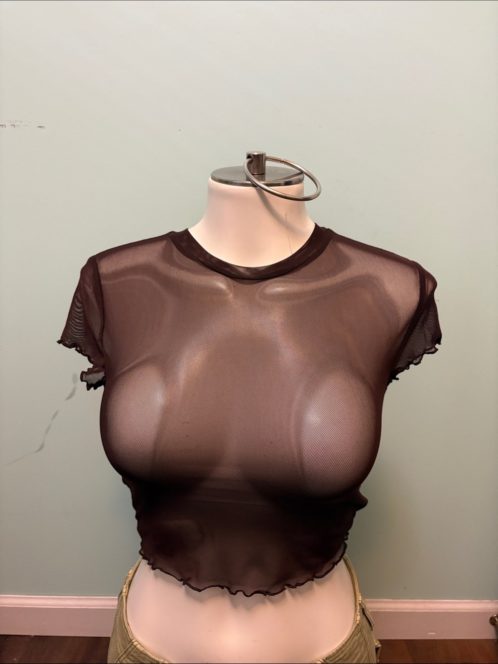 H&M Sheer Crop Top in Dark Brown